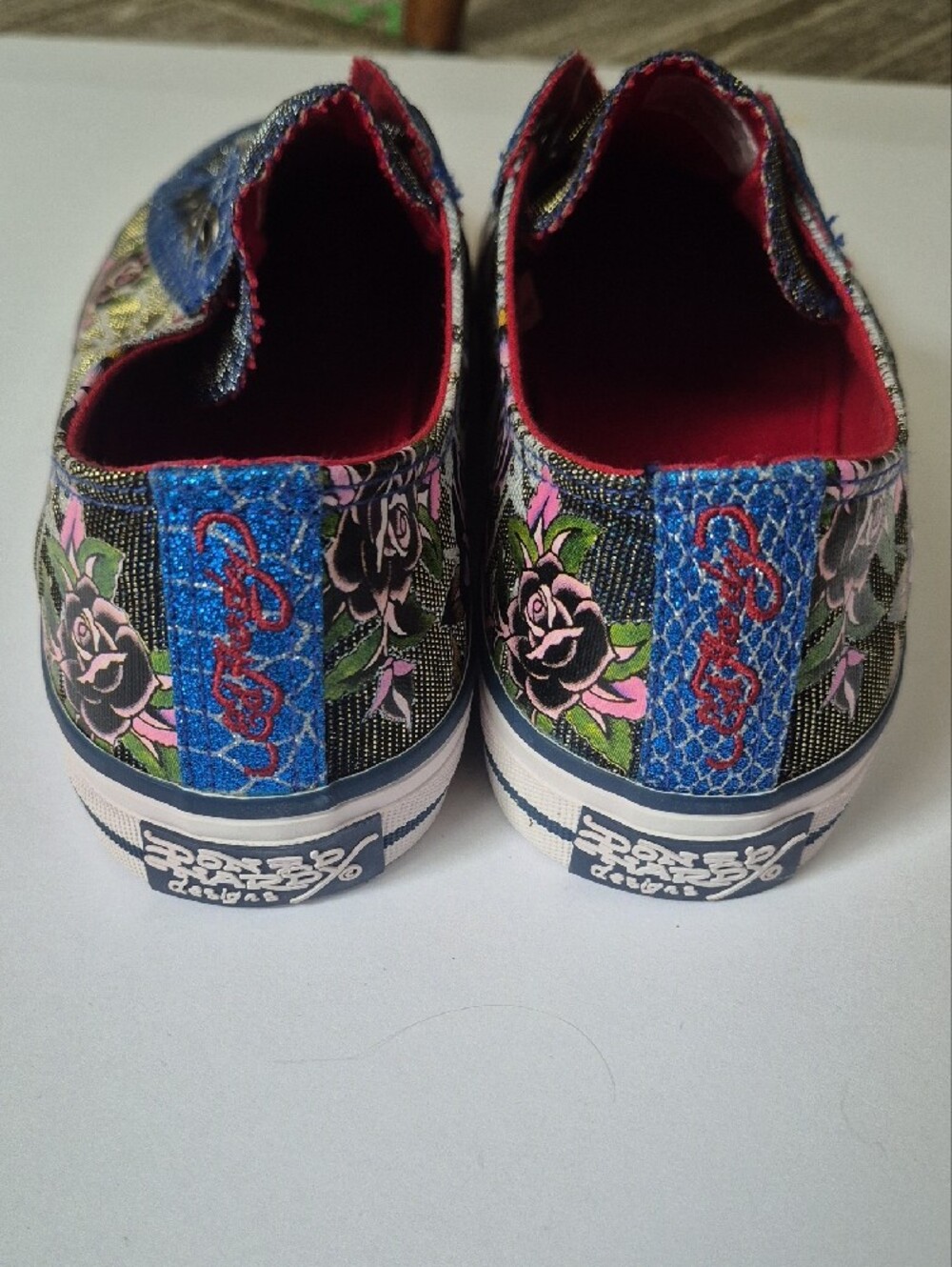 Like New Ed Hardy Y2K Blue Red Slip-On Sneakers sz 8 - Picture 5 of 7